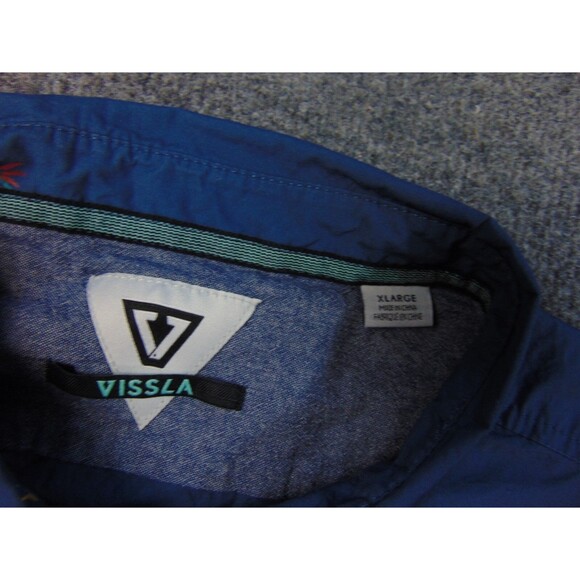 Vissla‎ Shirt Mens XL Blue Short Sleeve Button Front Fireworks Embroidered Surf - Picture 4 of 8